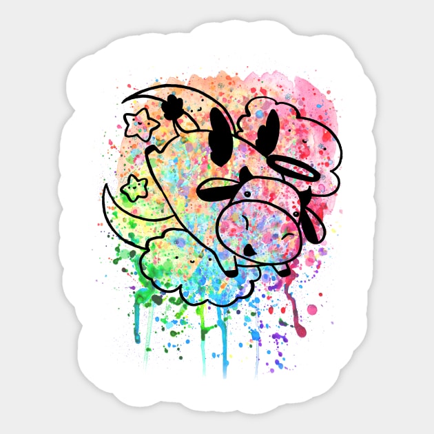 Rainbow Paint Splatter - Cow Angel Sticker by saradaboru